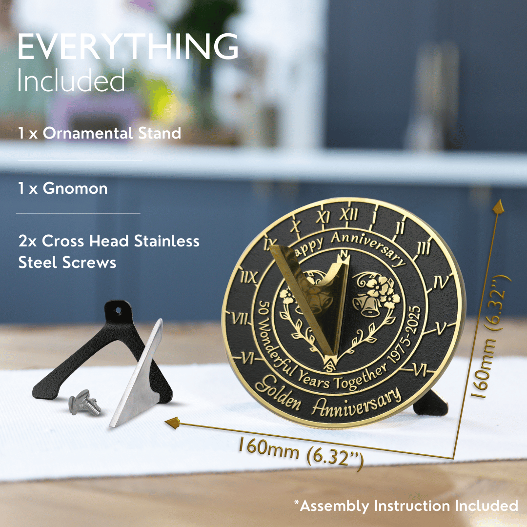 Golden 50th Anniversary Sundial Gift - The Metal Foundry