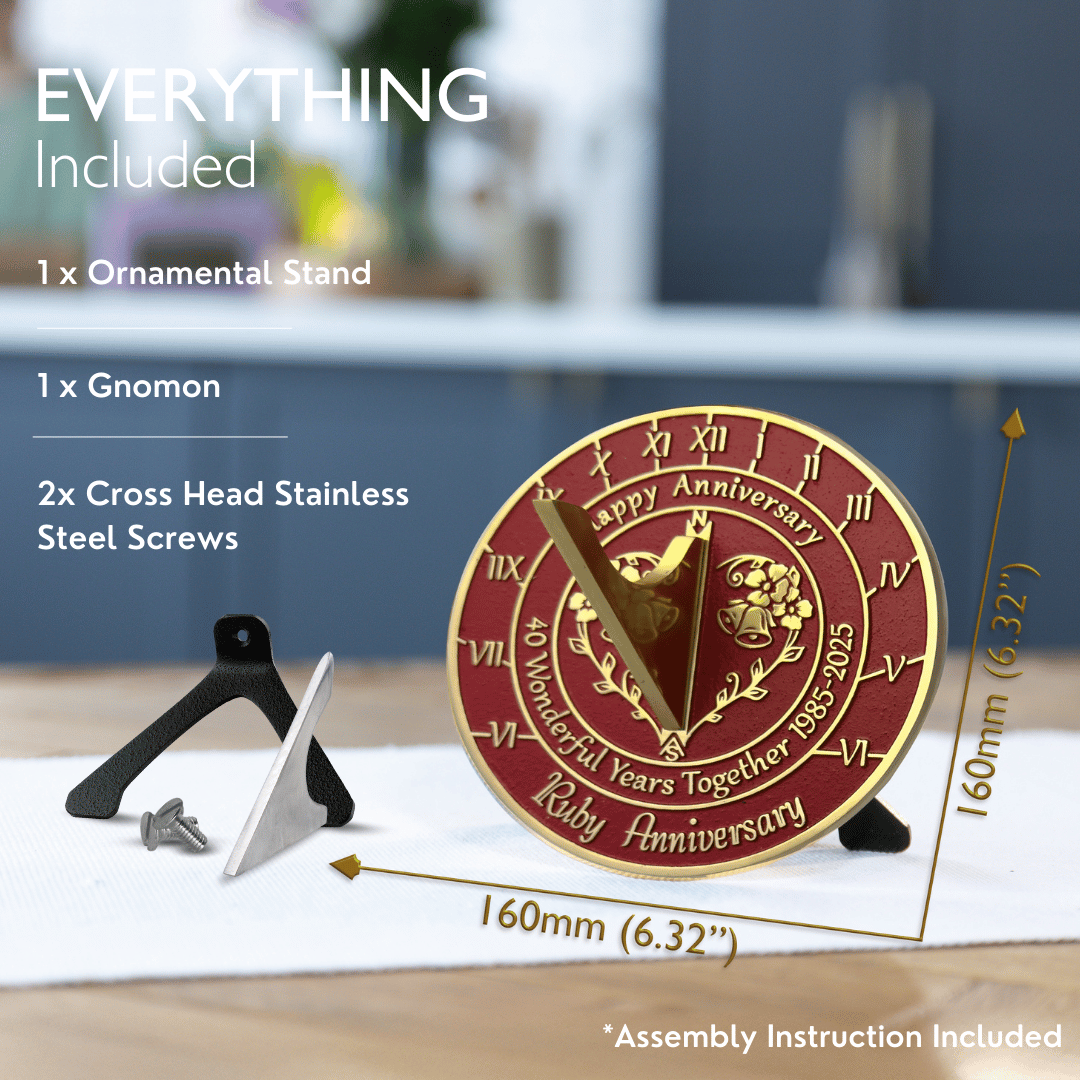 Ruby 40th Anniversary Sundial Gift - The Metal Foundry