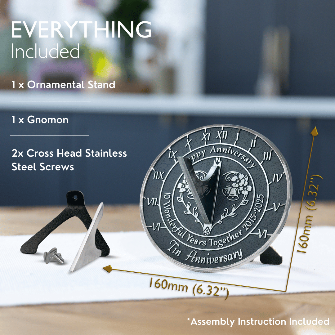 Tin 10th Anniversary Sundial Gift - The Metal Foundry