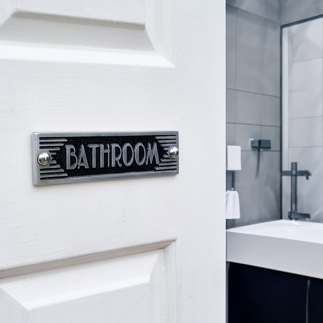 Art Deco 'Bathroom' Sign - The Metal Foundry