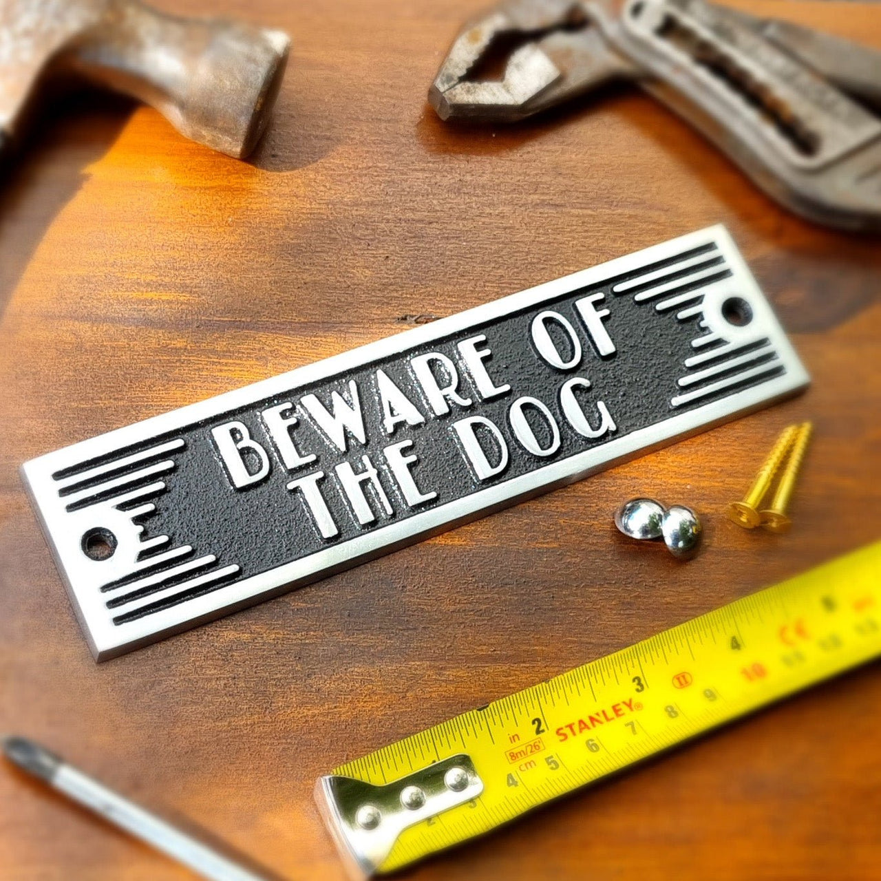 Art Deco 'Beware Of The Dog' Sign - The Metal Foundry