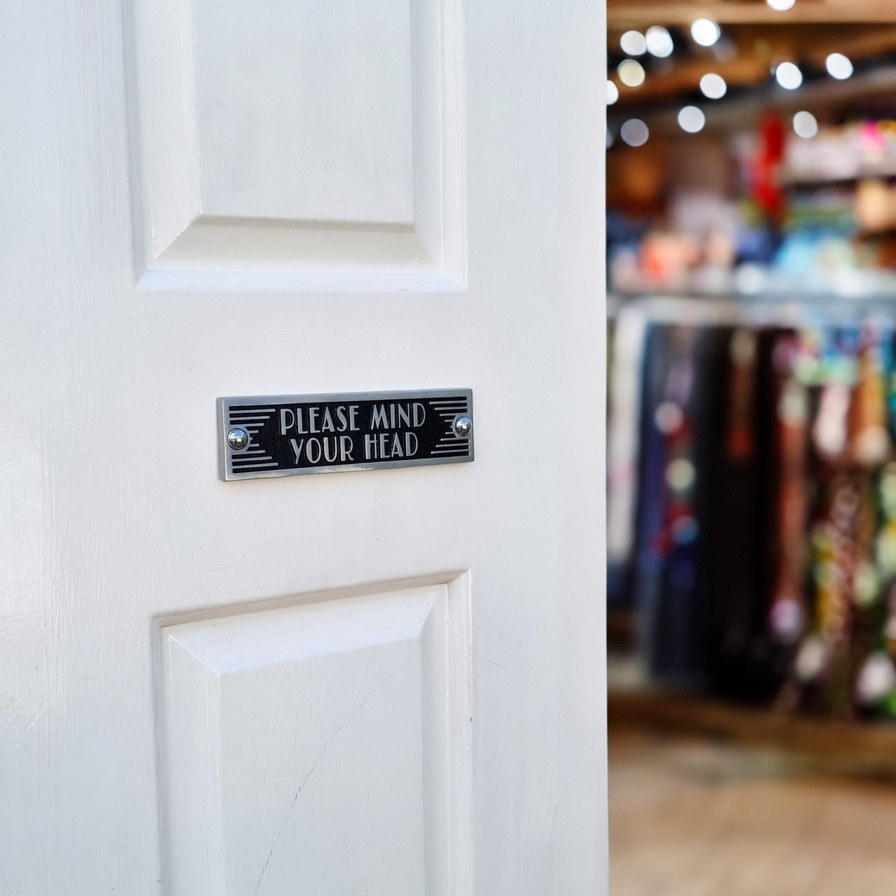 Art Deco 'Mind Your Head' Sign - The Metal Foundry