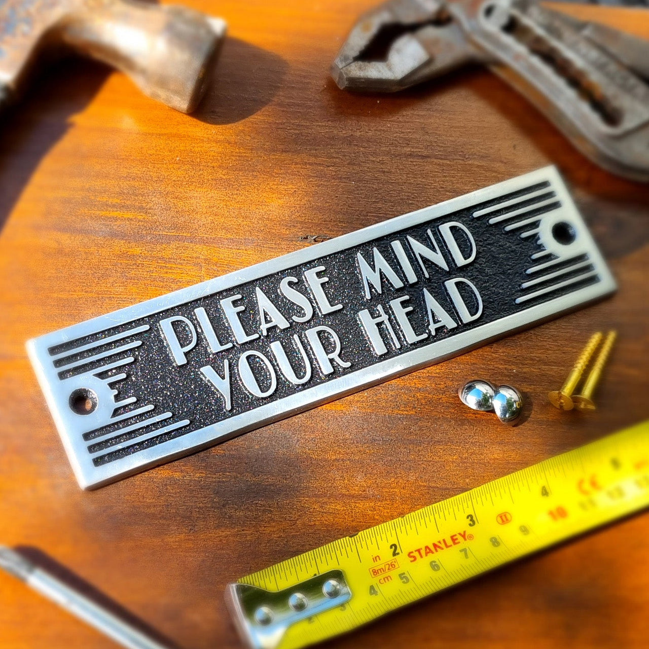 Art Deco 'Mind Your Head' Sign - The Metal Foundry