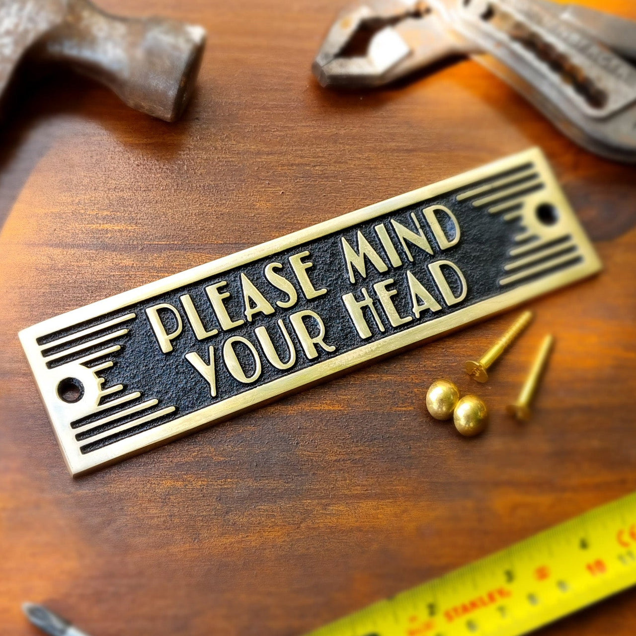 Art Deco 'Mind Your Head' Sign - The Metal Foundry