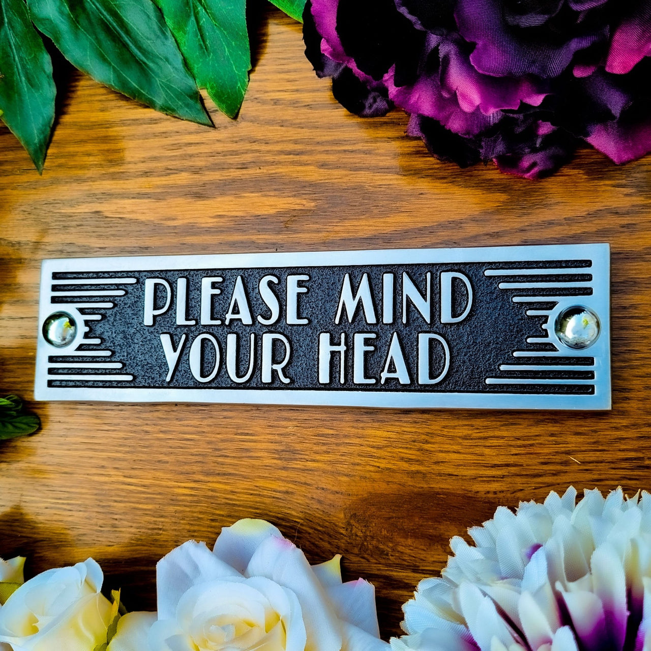 Art Deco 'Mind Your Head' Sign - The Metal Foundry