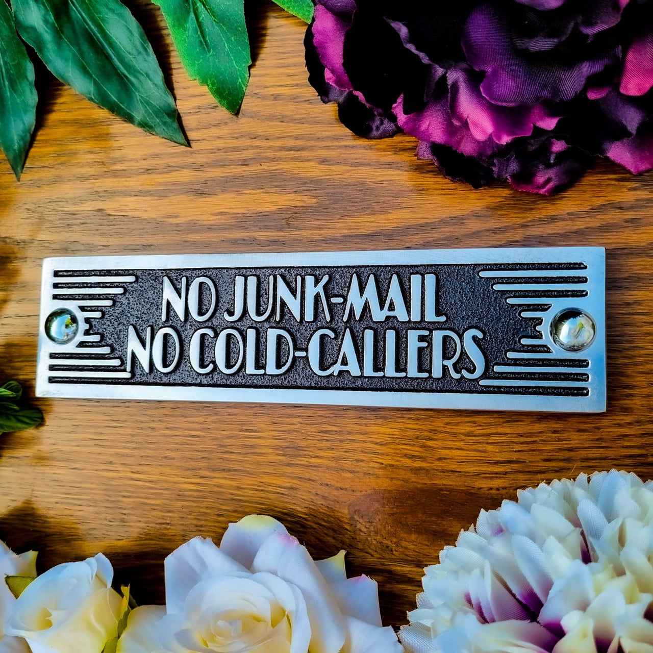Art Deco 'No Junk Mail No Cold Callers' Door Sign - The Metal Foundry