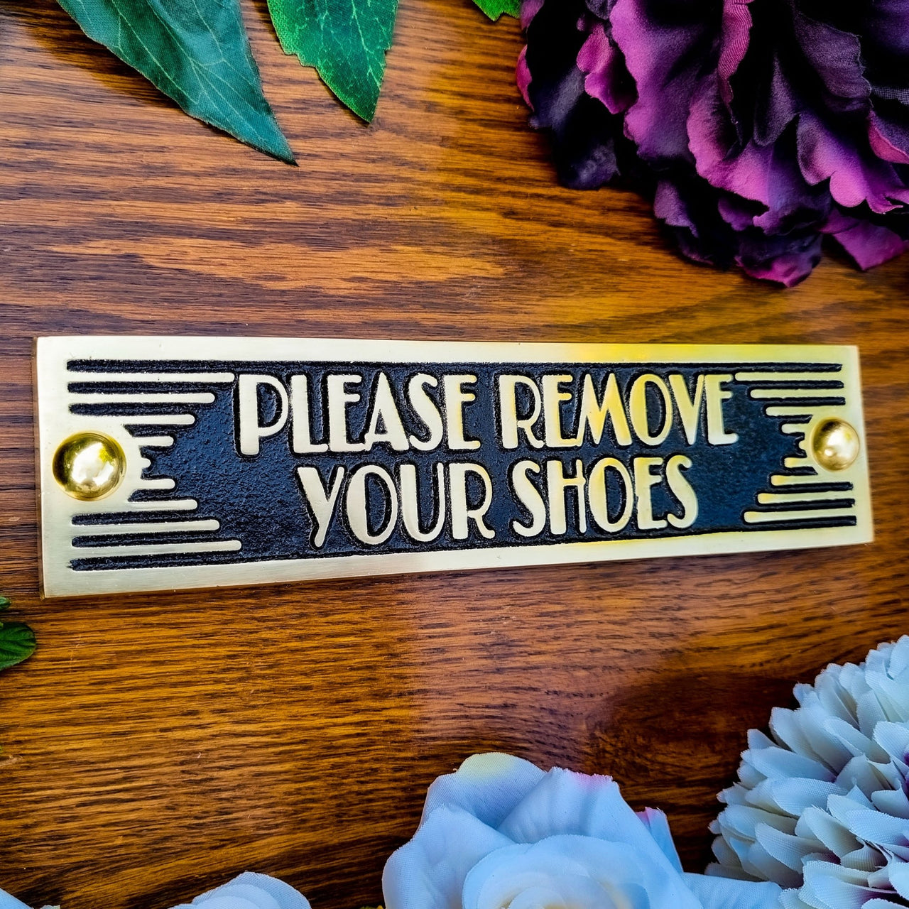 Art Deco 'Please Remove Your Shoes' Sign - The Metal Foundry