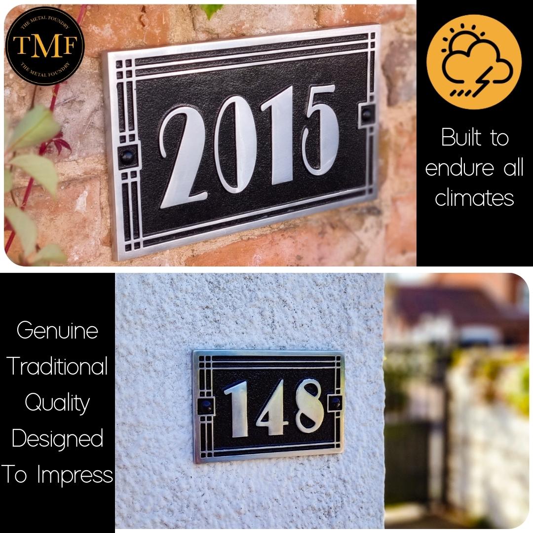 Large Linear Art Deco House Number Sign - The Metal Foundry