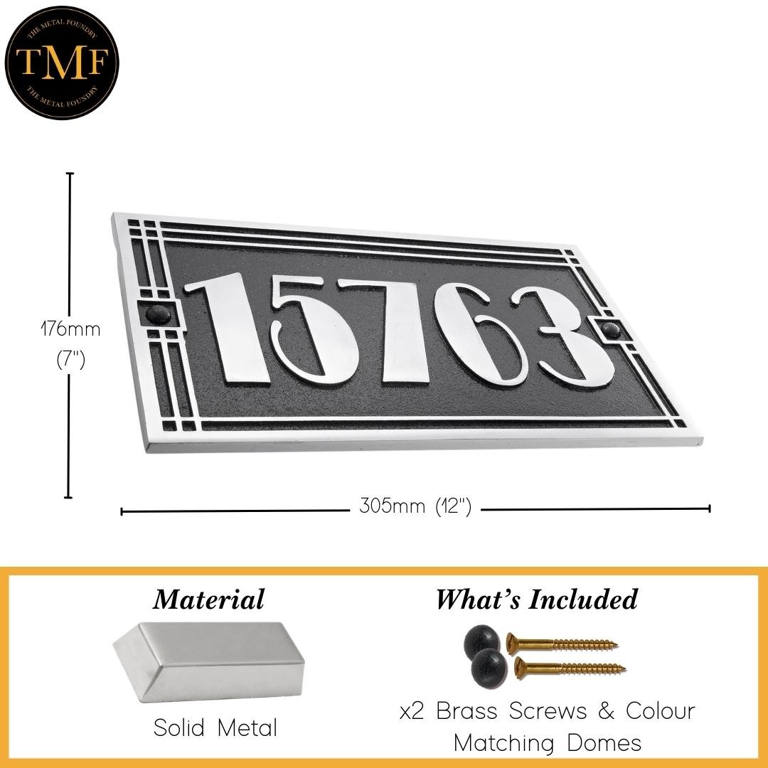 Large Linear Art Deco House Number Sign - The Metal Foundry