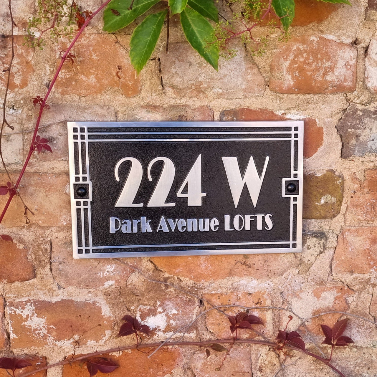 Large Linear Art Deco Street & Number Sign - The Metal Foundry