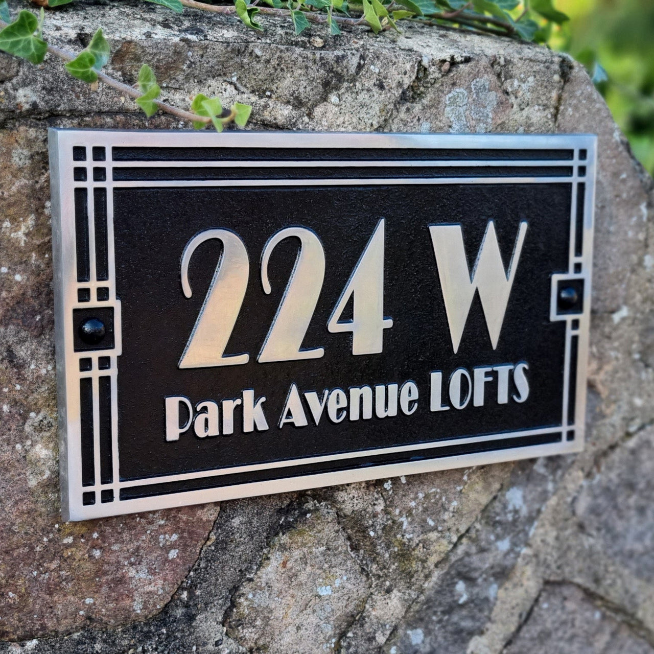 Large Linear Art Deco Street & Number Sign - The Metal Foundry