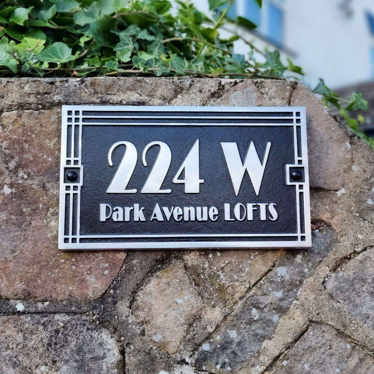 Large Linear Art Deco Street & Number Sign - The Metal Foundry