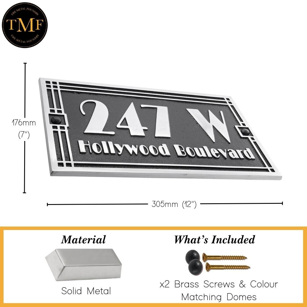 Large Linear Art Deco Street & Number Sign - The Metal Foundry