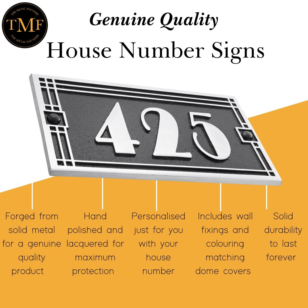 Medium Linear Art Deco House Number Sign - The Metal Foundry