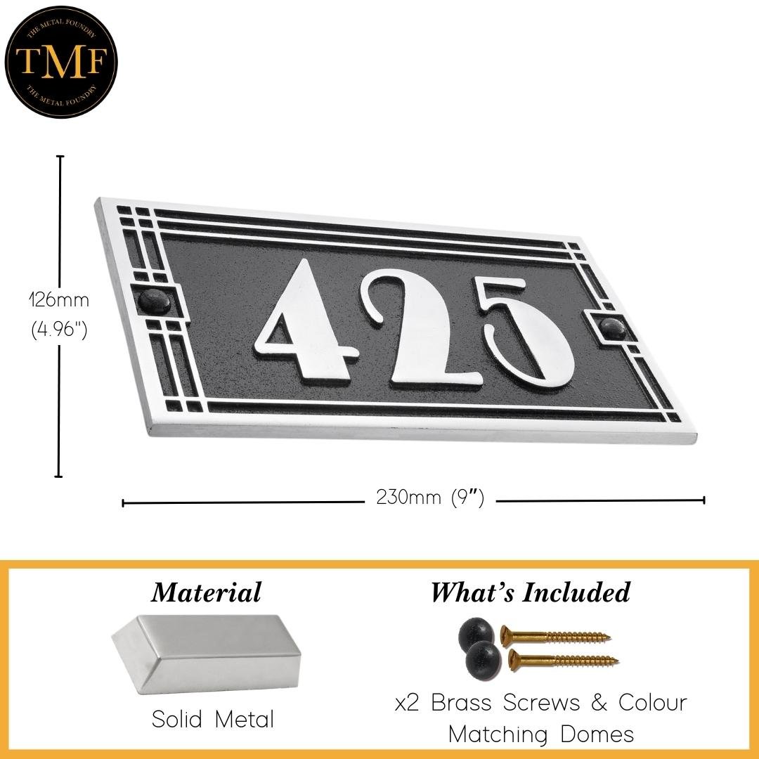 Medium Linear Art Deco House Number Sign - The Metal Foundry